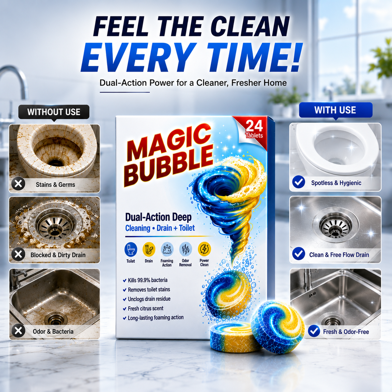 Magic Bubble Tablets – Fast Deep Cleaning & Instant Unclogging with Fresh Citrus